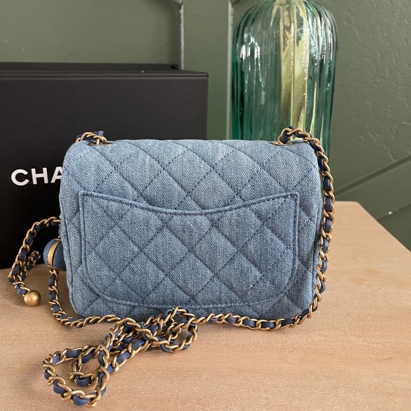 ❌SOLD❌NEW Chanel Denim Square Mini Pearl Crush Flap Bag 22C - Picture 2 of 14